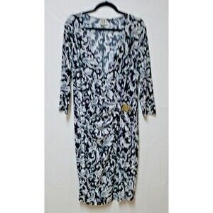 Anne Klein Women’s Black & White Paisley Faux Wrap Buckle Midi Dress Sz 14W NWOT